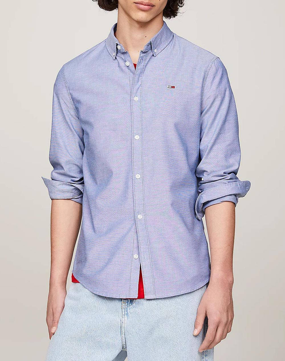 Tommy Jeans Tjm Slim Stretch Oxford Shirt Ανδρας Ρουχα Πουκαμισα Steelblue Βαμβακιμε Ελασταν Dm0Dm09594 C87