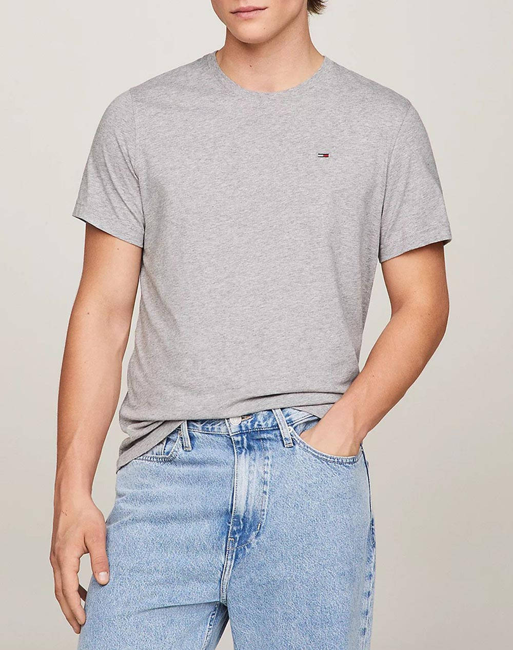 Tommy Jeans Tjm Jersey Tee Men Clothes T Shirts & Sweatshirts T Shirts Lightgray Cotton Dm0Dm04411 038 Male T-Shirts