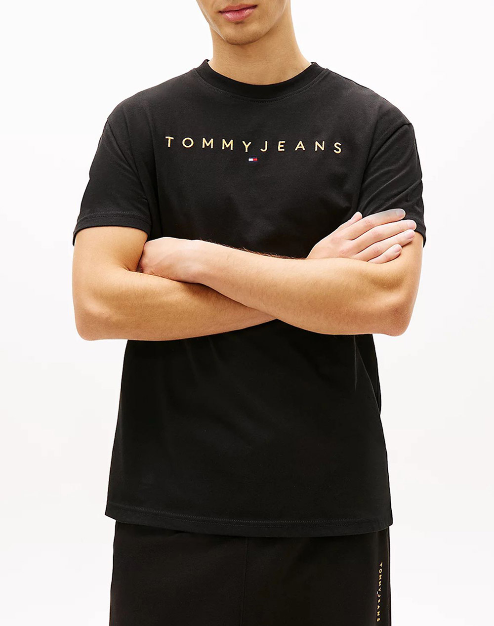 Tommy Jeans Tjm Reg Linear Logo Tee Ext Ανδρας Ρουχα Μπλουζες T Shirt Totalblack Βαμβακι Dm0Dm20744 Sev