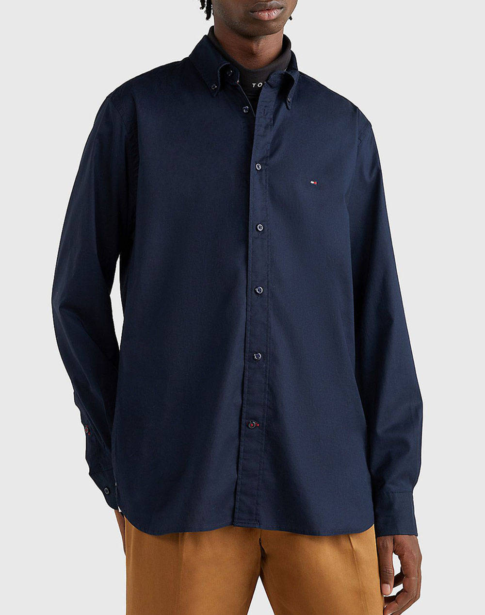 Tommy Hilfiger Core Flex Poplin Rf Shirt Men Clothes Shirts Midnightblue Cotton Mw0Mw25035 Dw5 Male Shirts Blue
