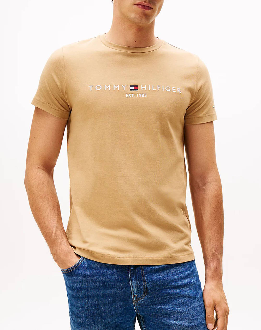 Tommy Hilfiger Tommy Logo Tee Men Clothes T Shirts & Sweatshirts T Shirts Camel Cotton Mw0Mw11797 Gv7 Male T-Shirts