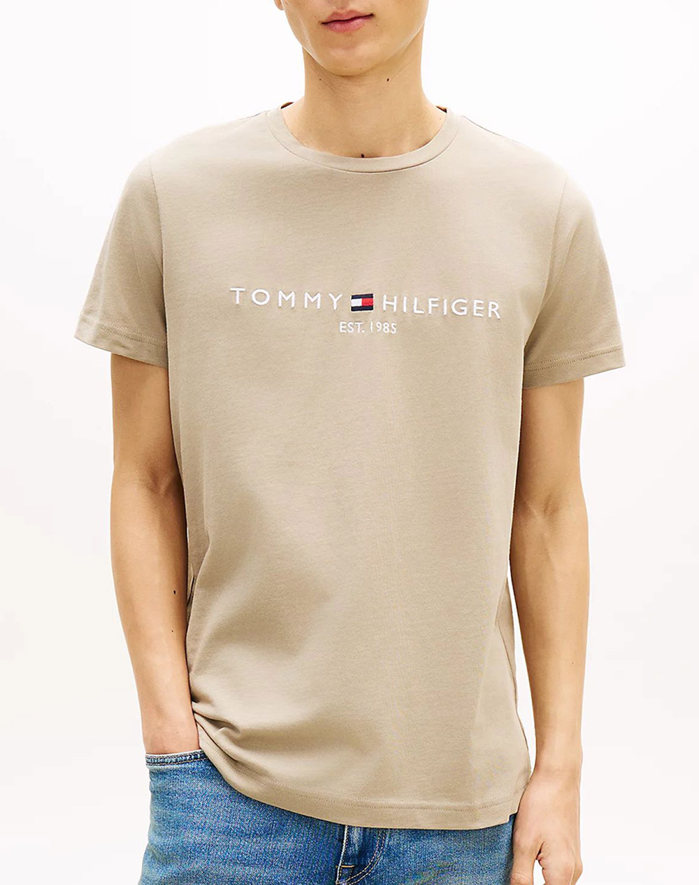 Tommy Hilfiger Tommy Logo Tee Ανδρας Ρουχα Μπλουζες T Shirt Cookiebrown Βαμβακι Mw0Mw11797 M03
