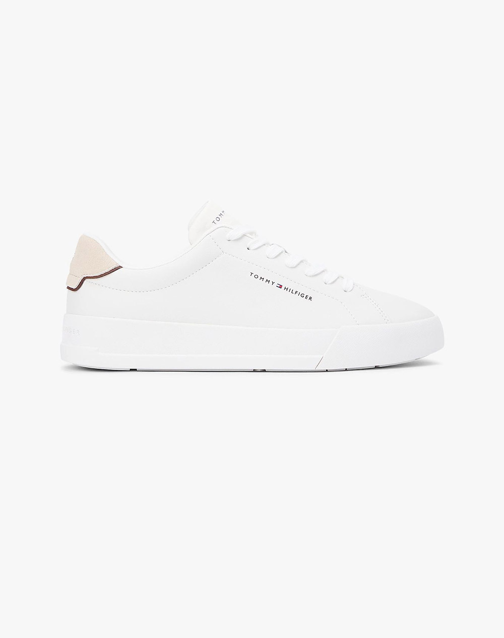 Tommy Hilfiger Th Court Lth Detail Ess Ανδρας Παπουτσια Sneakers Ecru Απομιμηση Δερματοςδερμα Fm0Fm05367 0Le