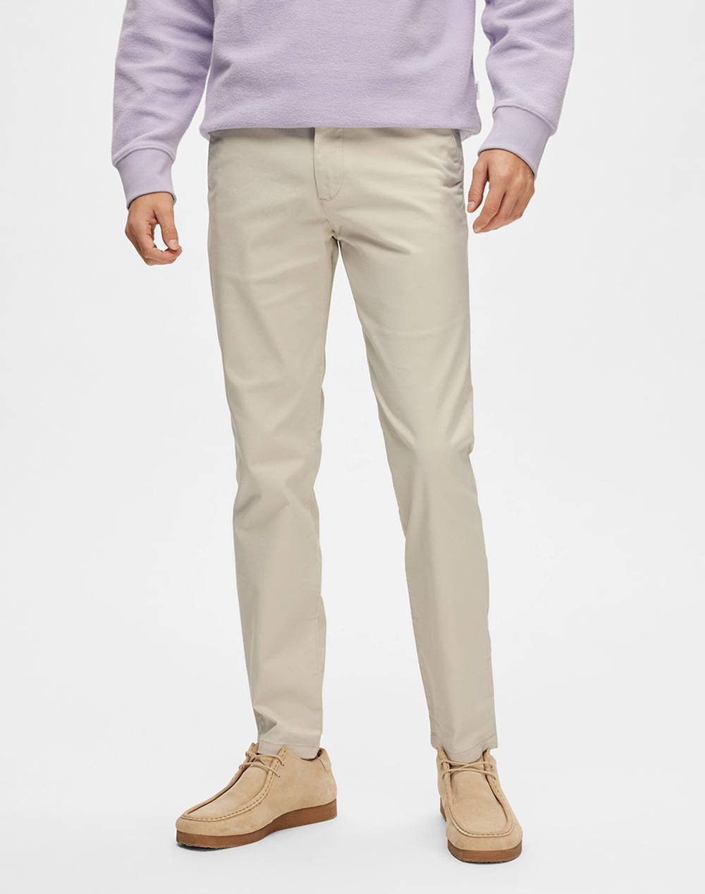 Selected Slh175 Slim New Miles Flex Pant Noos Men Clothes Trousers Chinos Ecru Cotton,Elastic,Synthetic 16087663 Moonstruck Male Chinos