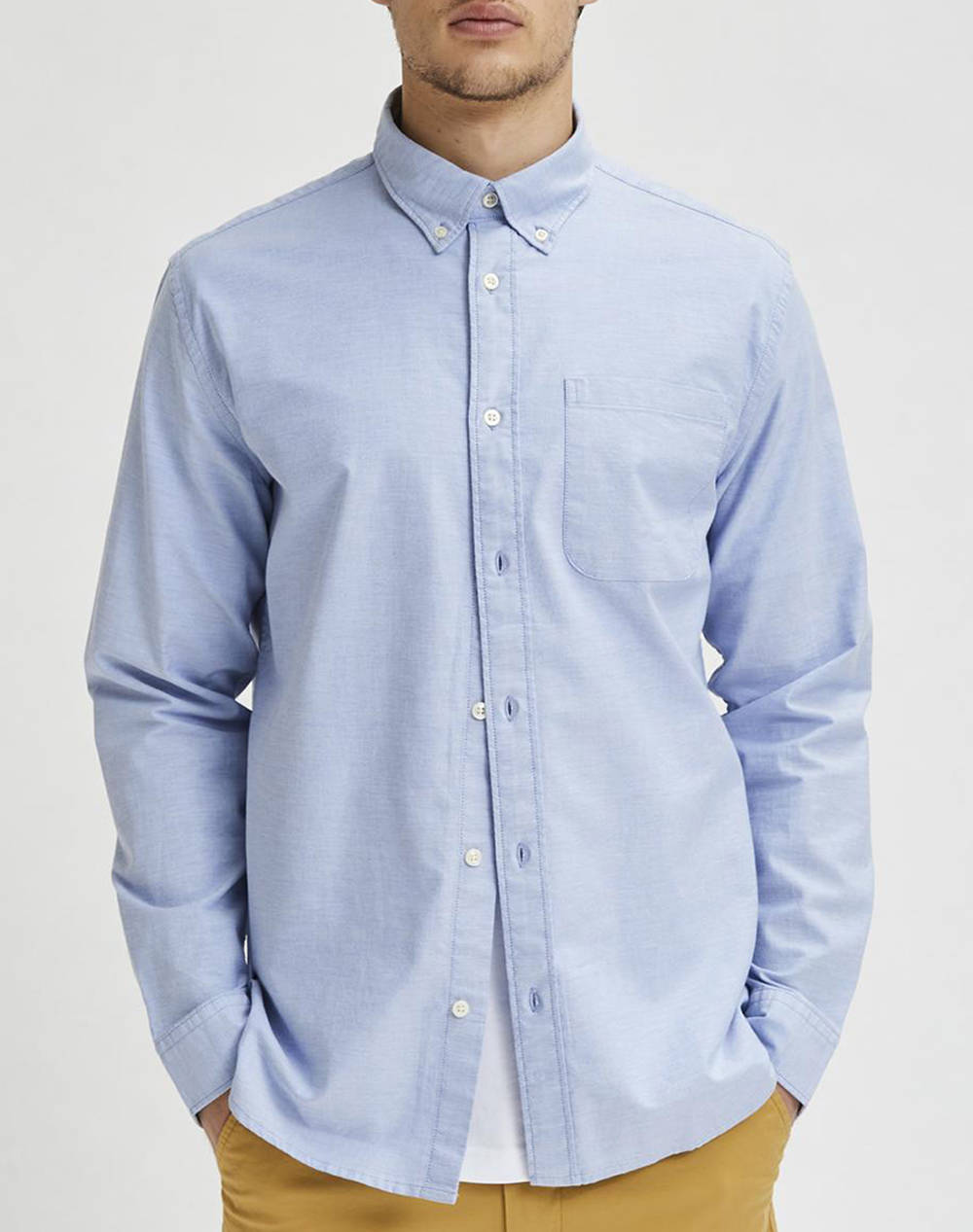 Selected Slhregrick Ox Shirt Ls Noos Men Clothes Shirts Lightblue Cotton 16077359 Light Blue Male Shirts Blue