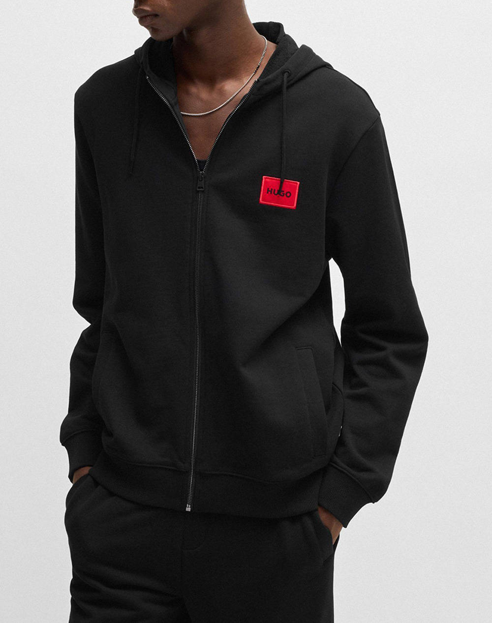 Hugo Daple212 10231445 01 Men Clothes Jackets Zip Through Hoodies Black Cotton 50447972 001 Male Zip Through Hoodies Black