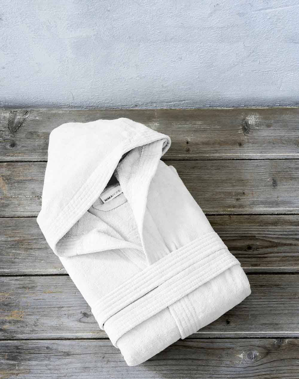 Nima Bathrobe With Hood Zen Extra Large White Home Bathroom Bathrobes One Color Cotton N25398 Bathrobes