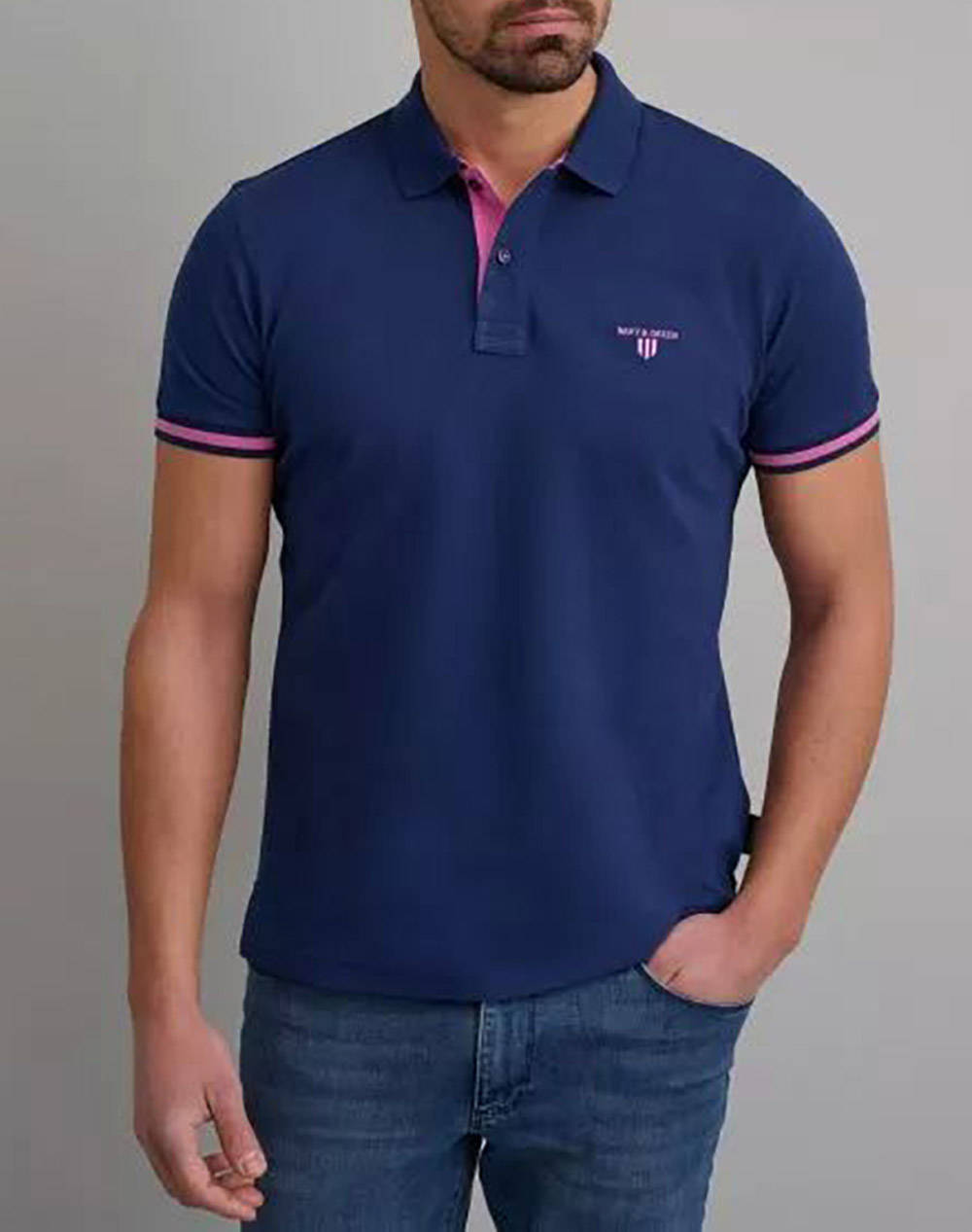 Navy&Green Pique Polo Shirt, Young Line Men Clothes T Shirts & Sweatshirts Polo Navyblue Cotton 24Ge.879/Yl Dk Night Blue Male Polo Blue
