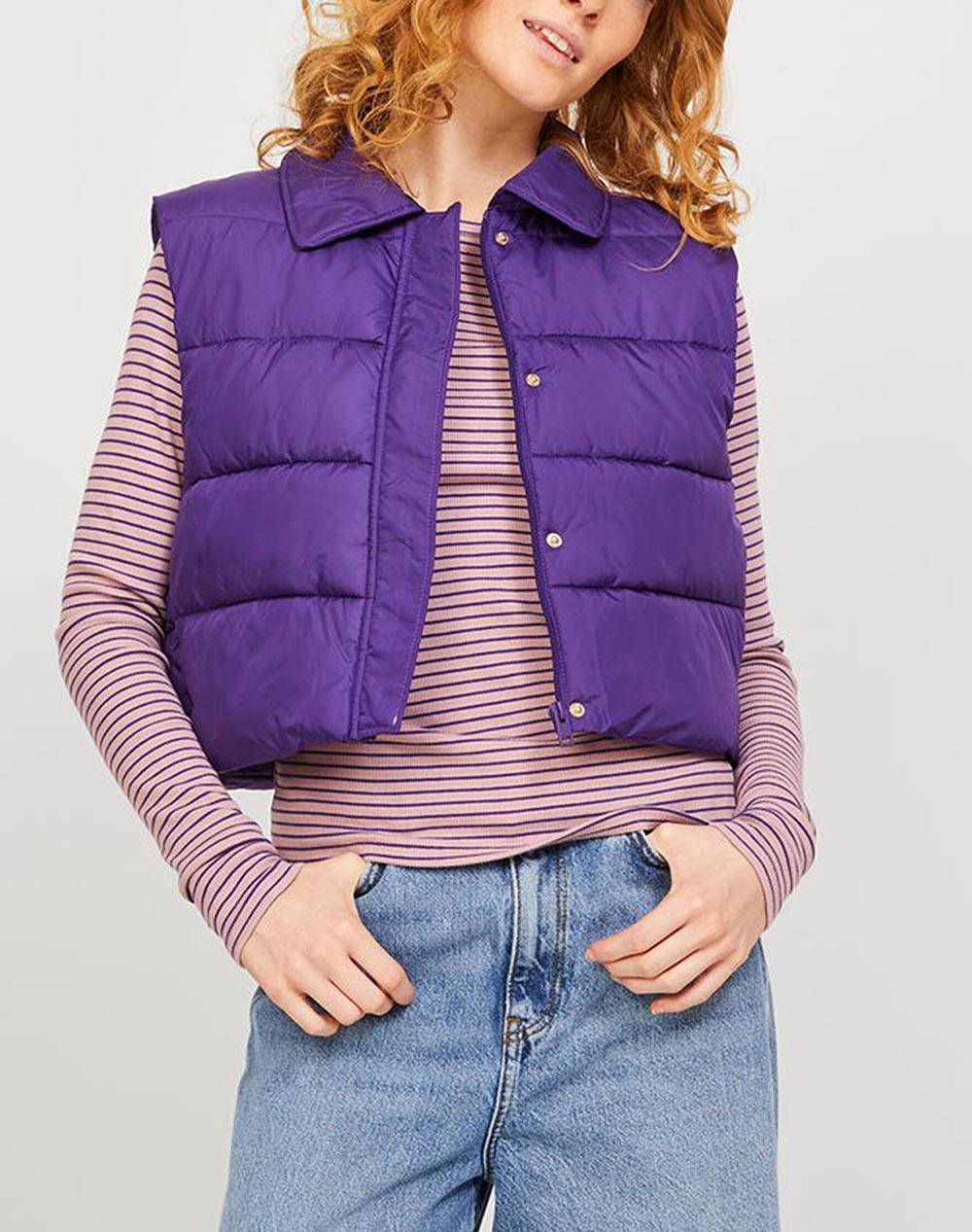 Jjxx Jxellinor Recycle Padded Vest Sn Winter Jacket Women Clothes Outerwear Outerwear Vest Jackets Purple Synthetic 12215119 Acai Female Vest Jackets