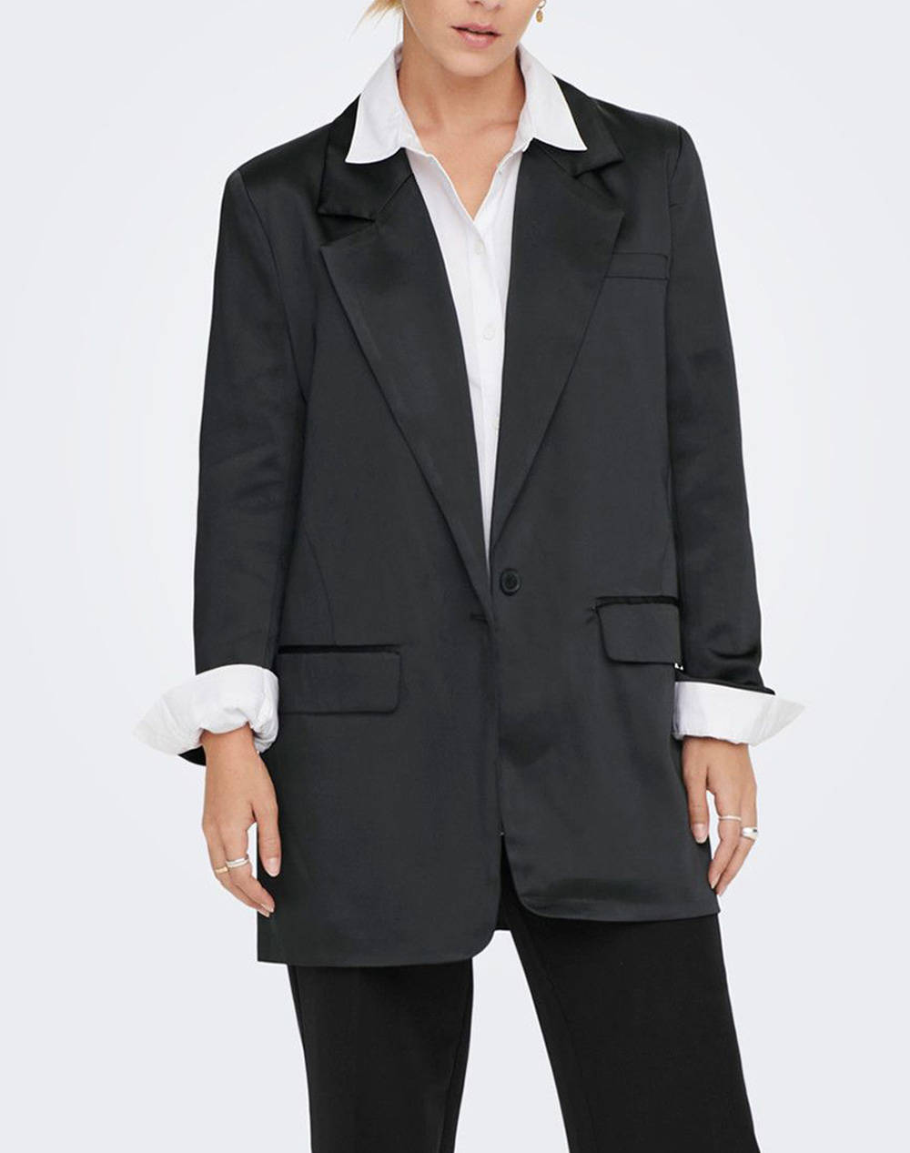 Only Onllana Mayra L/S Ovs Satin Blazer Tlr Women Clothes Outerwear Blazers Black Synthetic 15275720 Black Female Blazers Black