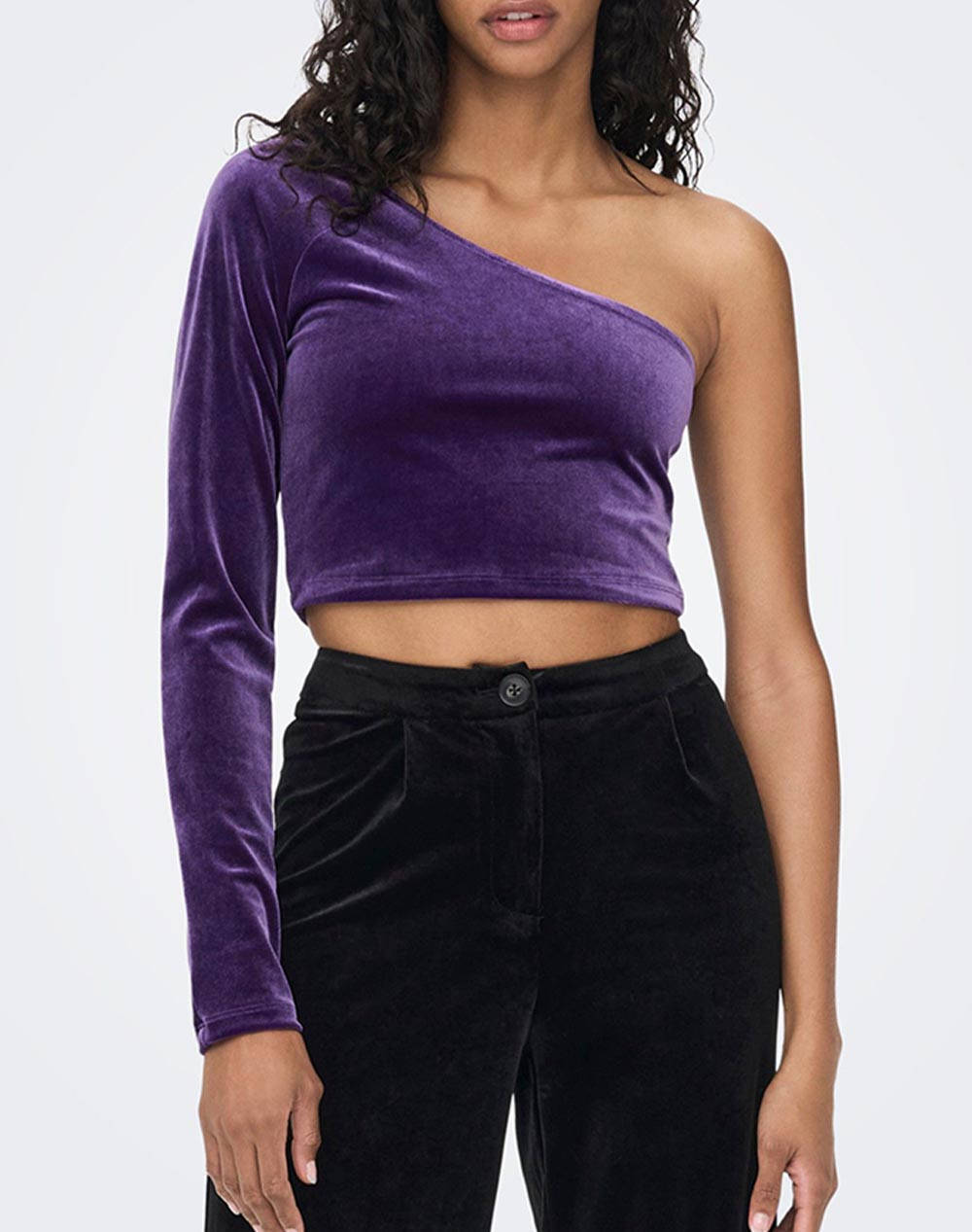 Only Onlsmooth One Shoulder Velvet Top Jrs Women Clothes Tops Tops/Bodies Purple Elastic,Synthetic 15277992 Acai Female Tops/Bodies