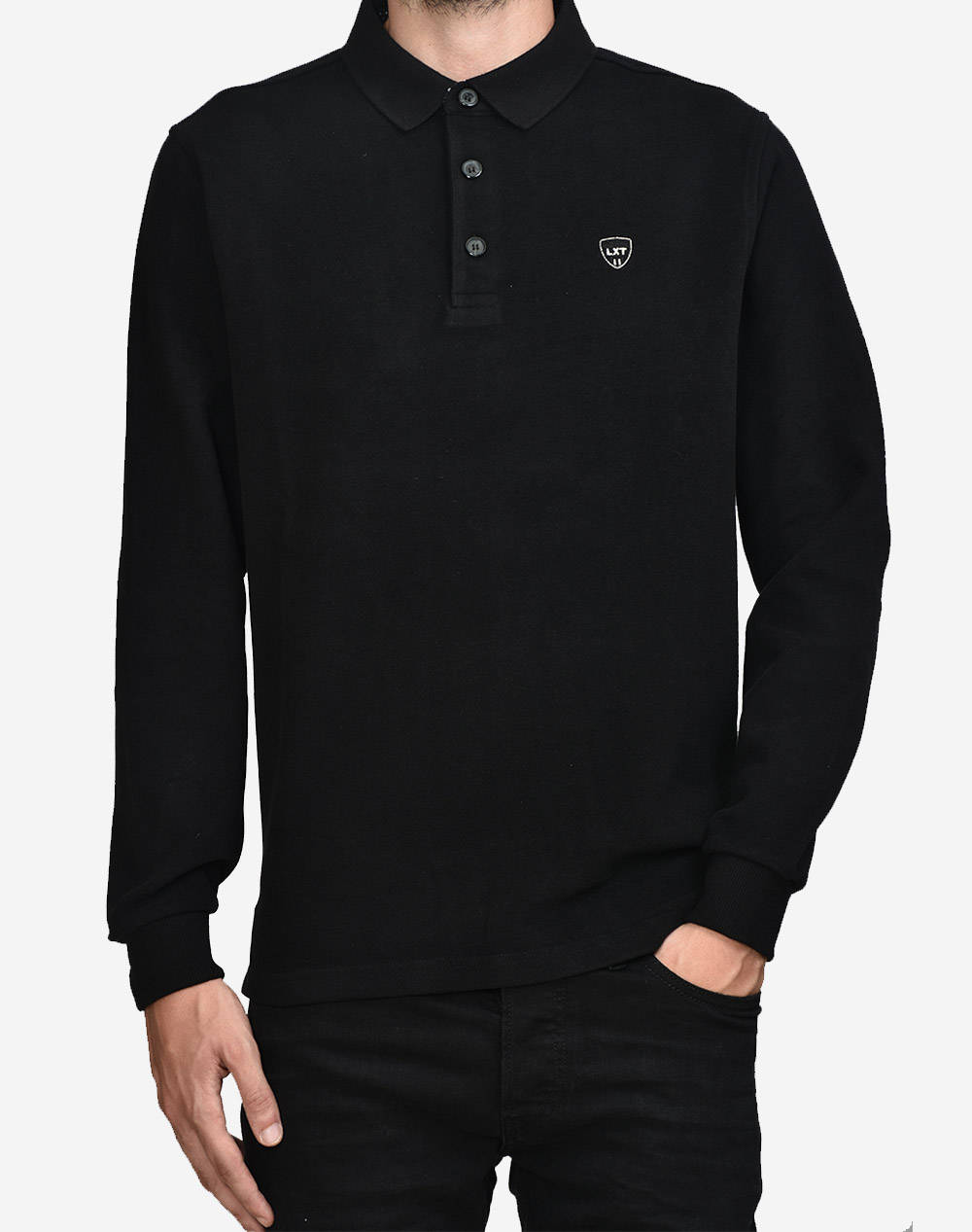 Lexton Top Polo Men Clothes T Shirts & Sweatshirts Polo Black Synthetic 13.30.Tommy Solid Black Male Polo Black