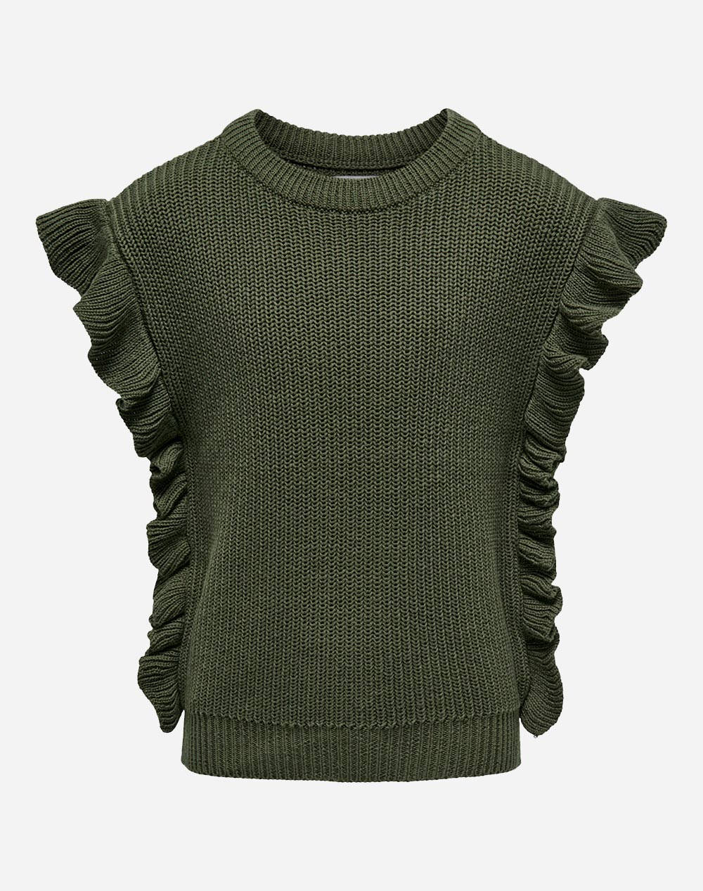 Only Sleevless Jacket Koggitta S/L Frill Vest Knt Kids Girl Clothes Sweaters Darkgreen Cotton,Synthetic 15273016 Olive Night Female Sweaters Green
