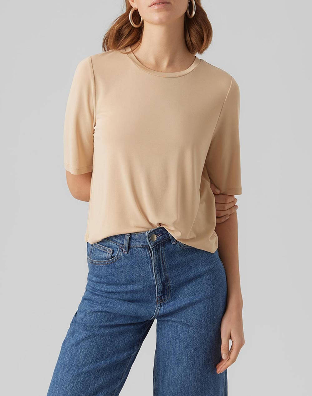 Vero Moda Vminka Bia 2/4 Loose Top Jrs Women Clothes Tops T Shirts Cream Synthetic 10287892 Irish Cream Female T-Shirts