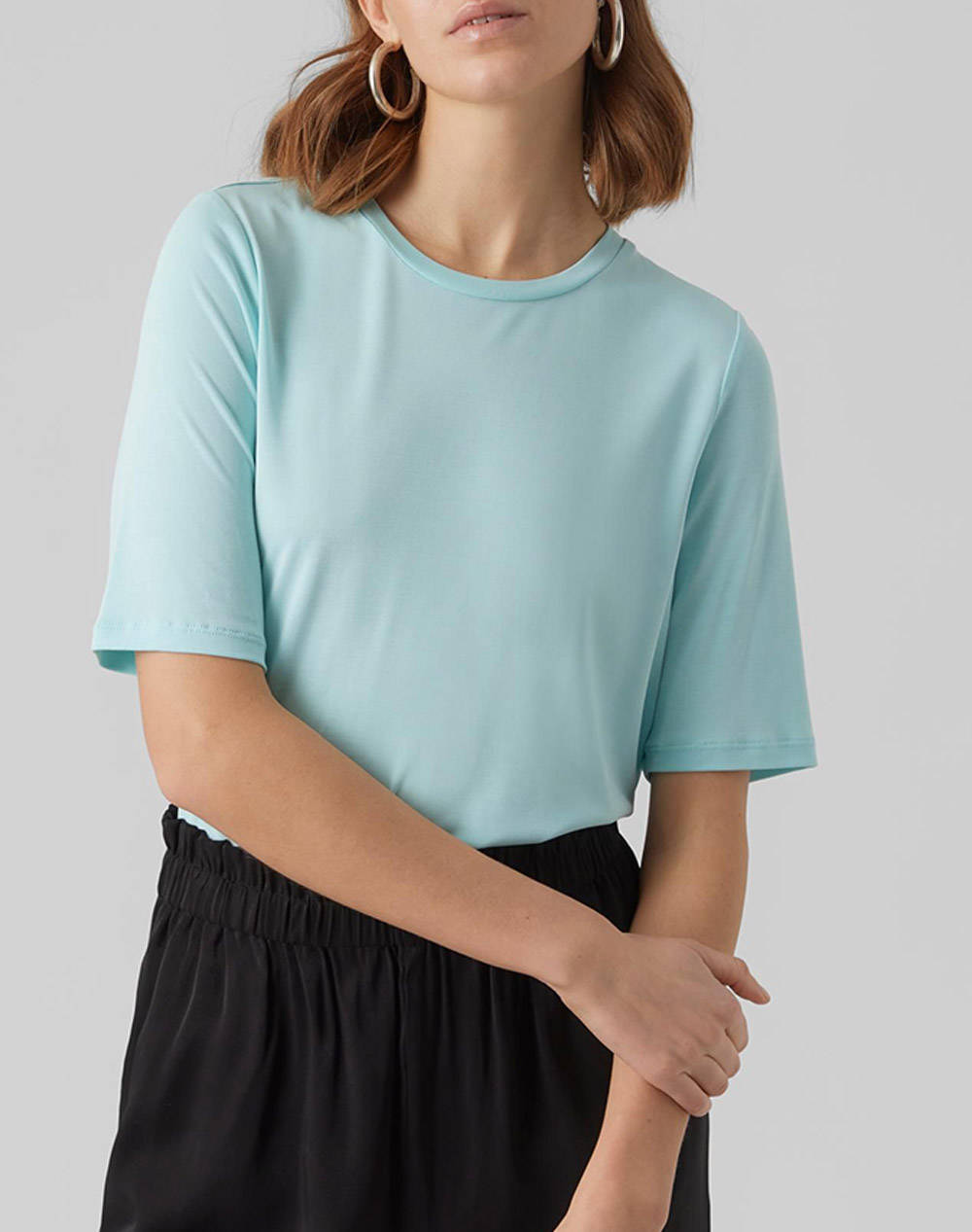 Vero Moda Vminka Bia 2/4 Loose Top Jrs Women Clothes Tops T Shirts Turquoise Synthetic 10287892 Limpet Shell Female T-Shirts