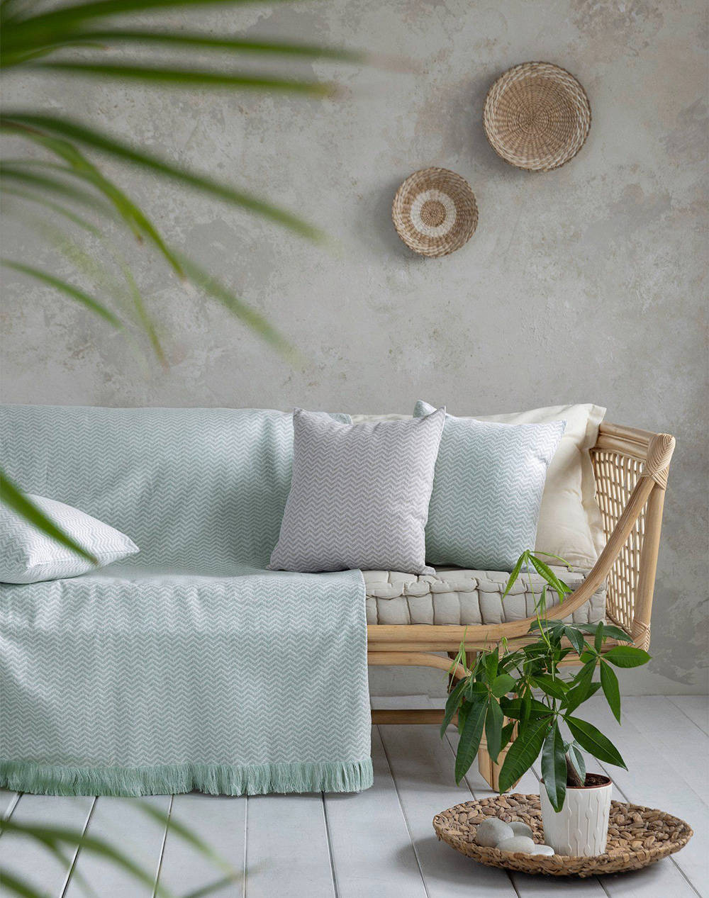 Nima Throw Wavy Aqua (Dimensions: 180X240Cm) Home Homeware Blanket Covers One Color Cotton,Synthetic N31821 Blanket Covers