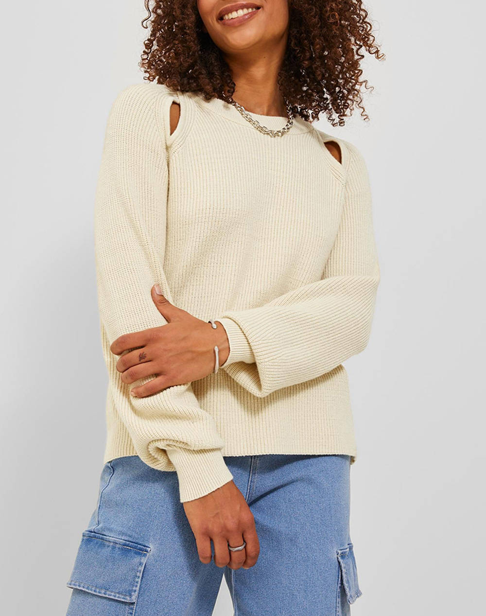 Jjxx Jxtilde Crew Neck Knit Women Clothes Tops Knits Cream Viscose,Synthetic 12239230 Bone White Female Knits
