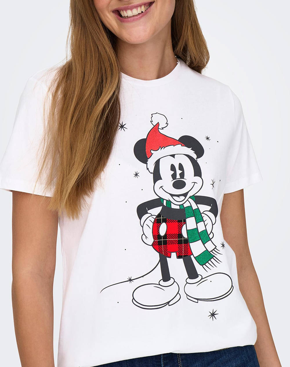 Only Onldisney Christmas Top Box Jrs Women Clothes Tops T Shirts White Cotton 15306666 Bright Whitemickey Female T-Shirts