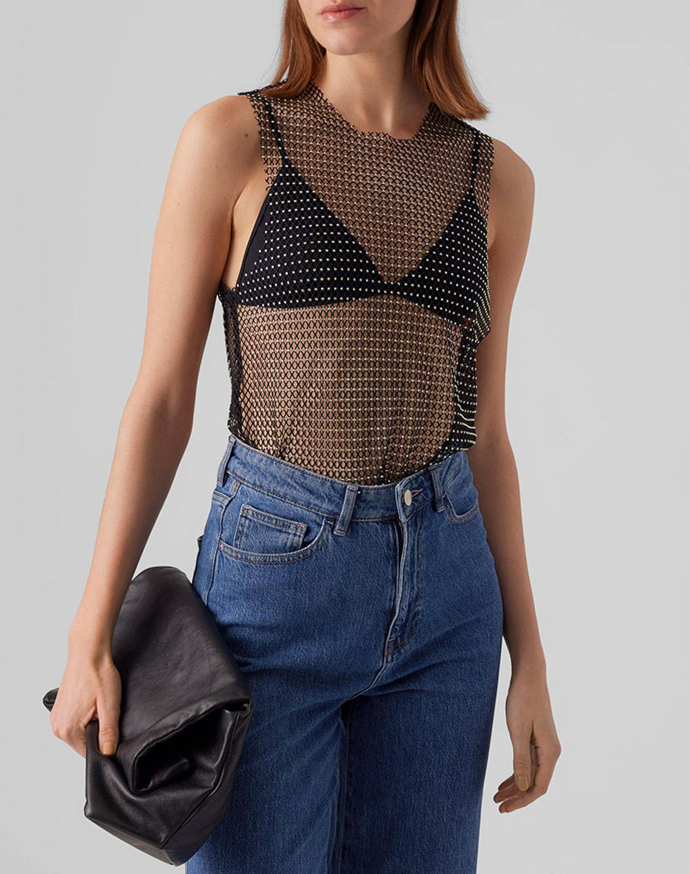 Vero Moda Vmsophi Top Jrs Women Clothes Tops Tops/Bodies Jetblack Synthetic 10295682 Blackmulti Color Stones Female Tops/Bodies Black