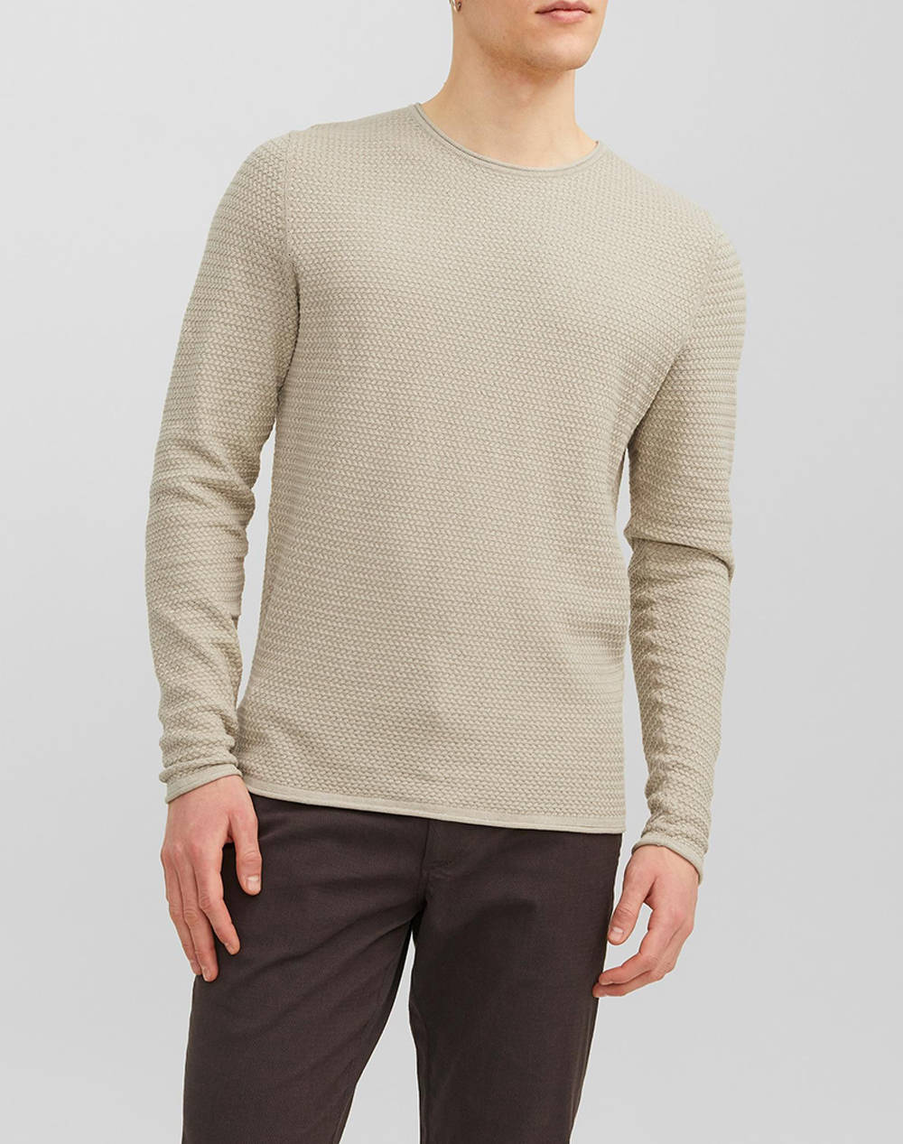 Jack&Jones Jprblumiguel Knit Crew Neck Noos Men Clothes T Shirts & Sweatshirts Knits Ecru Cotton 12238557 Island Fossil Male Knits