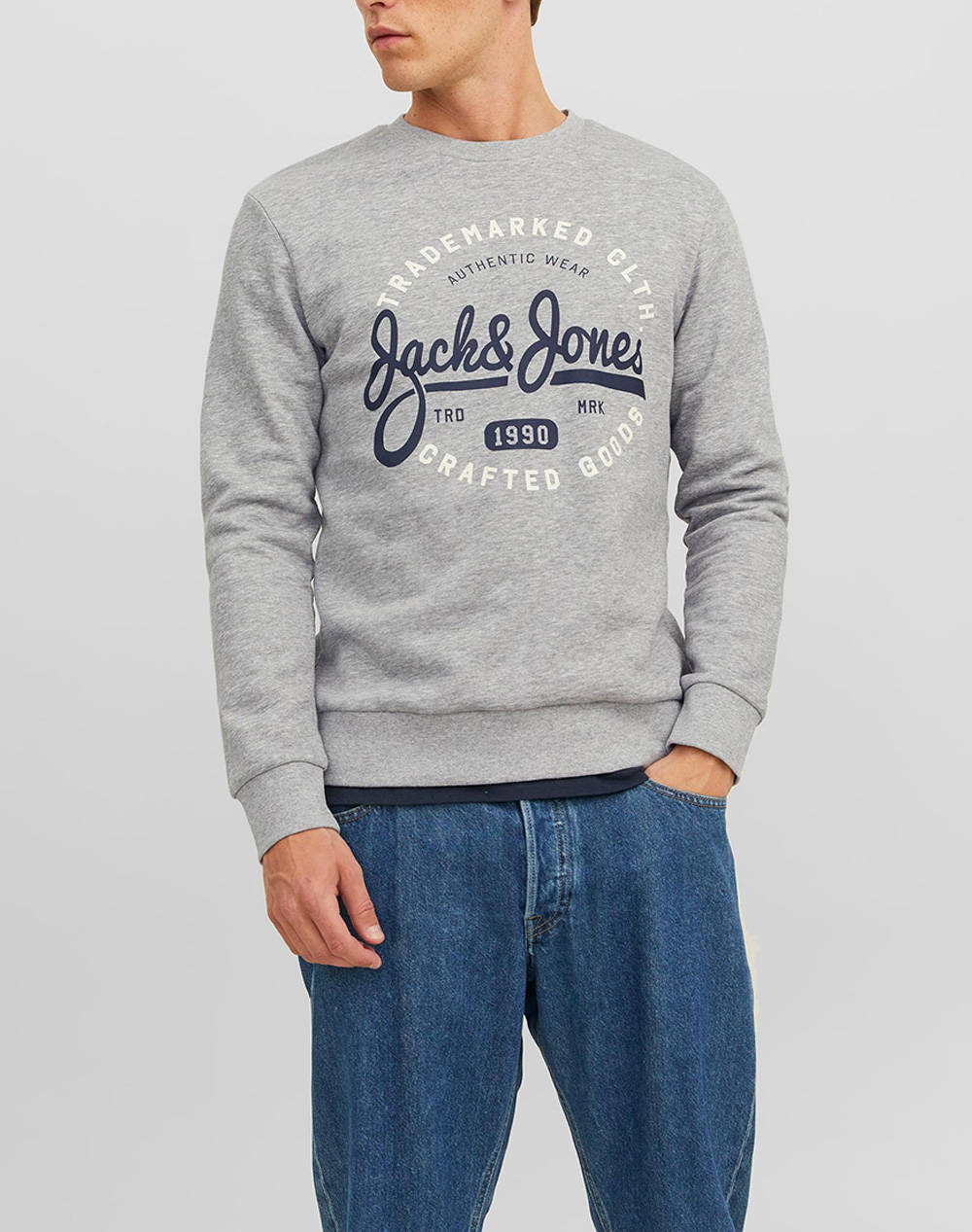 Jack&Jones Jjmikk Sweat Crew Neck Men Clothes T Shirts & Sweatshirts Sweatshirts Gray Cotton,Synthetic 12236177 Light Grey Melangebig Male Sweatshirts