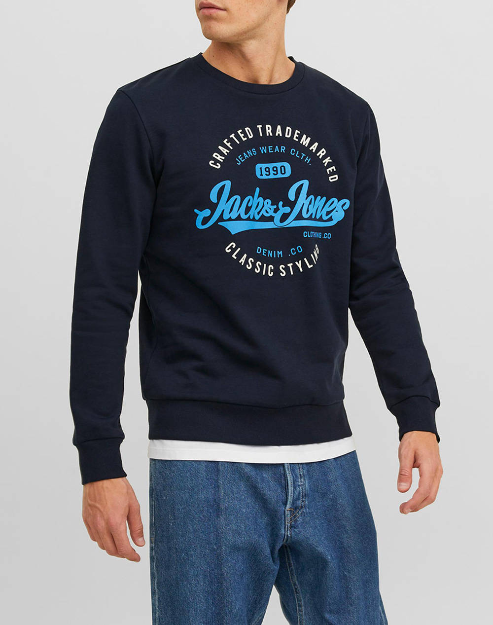 Jack&Jones Jjmikk Sweat Crew Neck Men Clothes T Shirts & Sweatshirts Sweatshirts Navyblue Cotton,Synthetic 12236177 Navy Blazerbig Male Sweatshirts