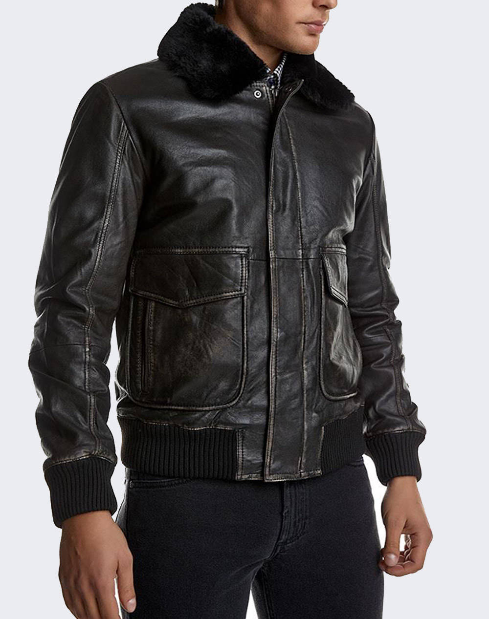 Bizzaro 2124504 Leather Jacket With Fur Men Clothes Outerwear Jackets Black Imitation Leather Bz2124504 10 Male Jackets Black