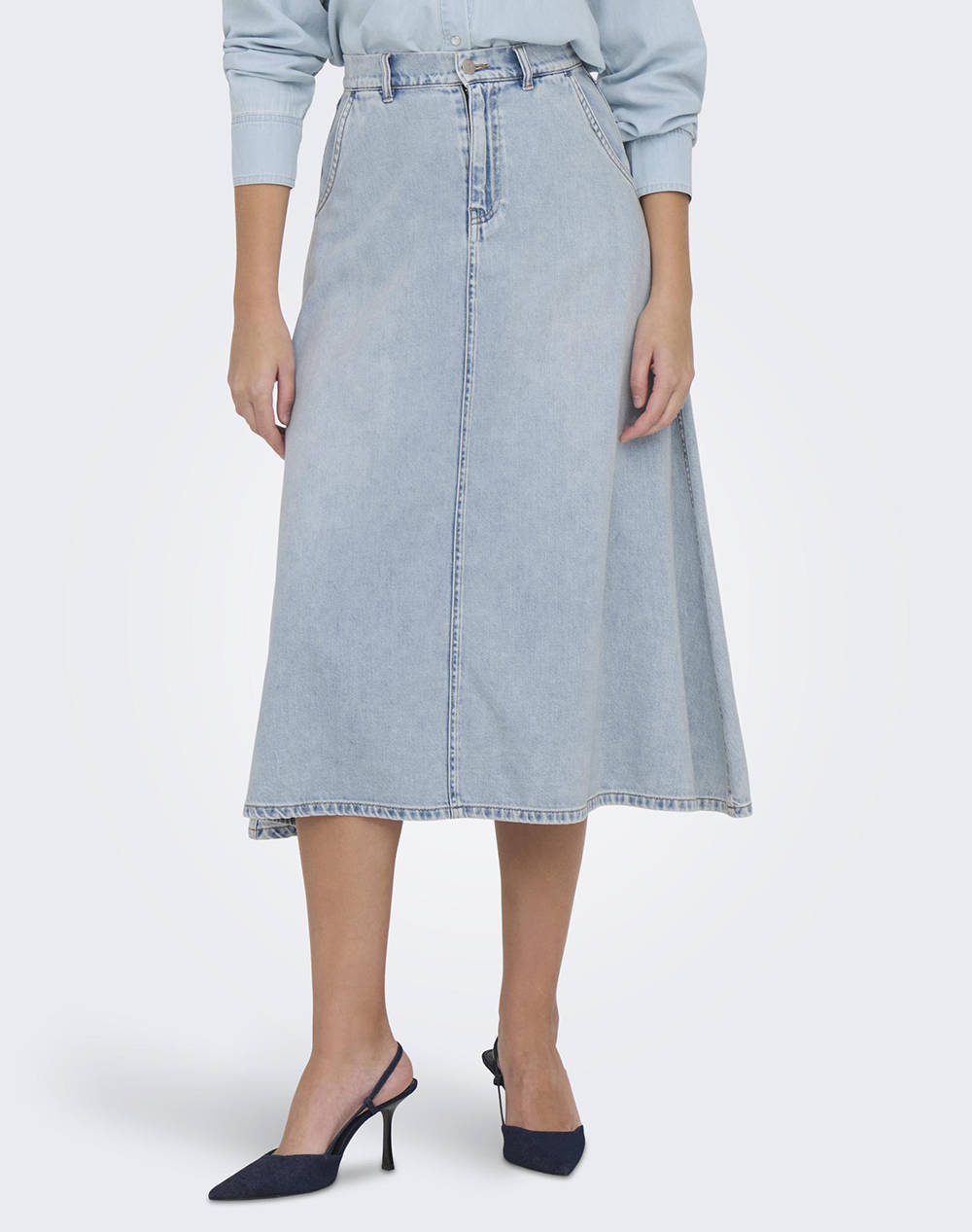 Only Onlmindy Hw Loose Dnm Skirt Women Clothes Skirts Denimlightblue Cotton 15320932 Light Blue Denim Female Skirts Blue