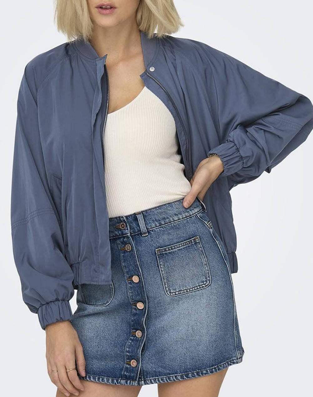 Only Onlminna B Oversize Bomber Jacket Cc Otw Women Clothes Outerwear Outerwear Jackets Indigo Synthetic 15308574 Vintage Indigoblissful Blue Female