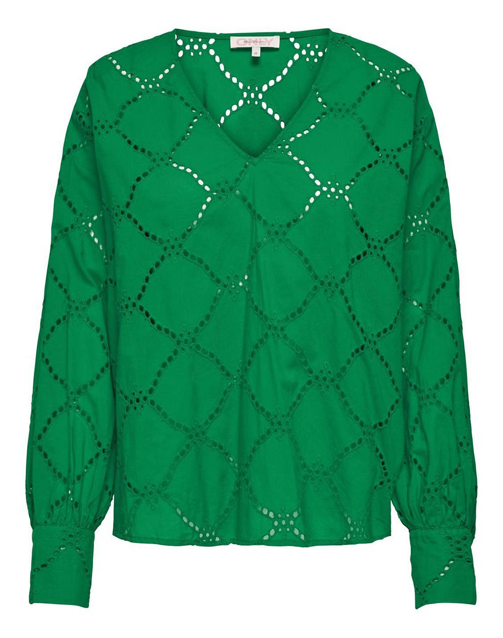 Only Onldora Gellar Ls V Neck Emb Top Wvn Women Clothes Tops Tops/Bodies Green Cotton 15314546 Green Bee Female Tops/Bodies Green