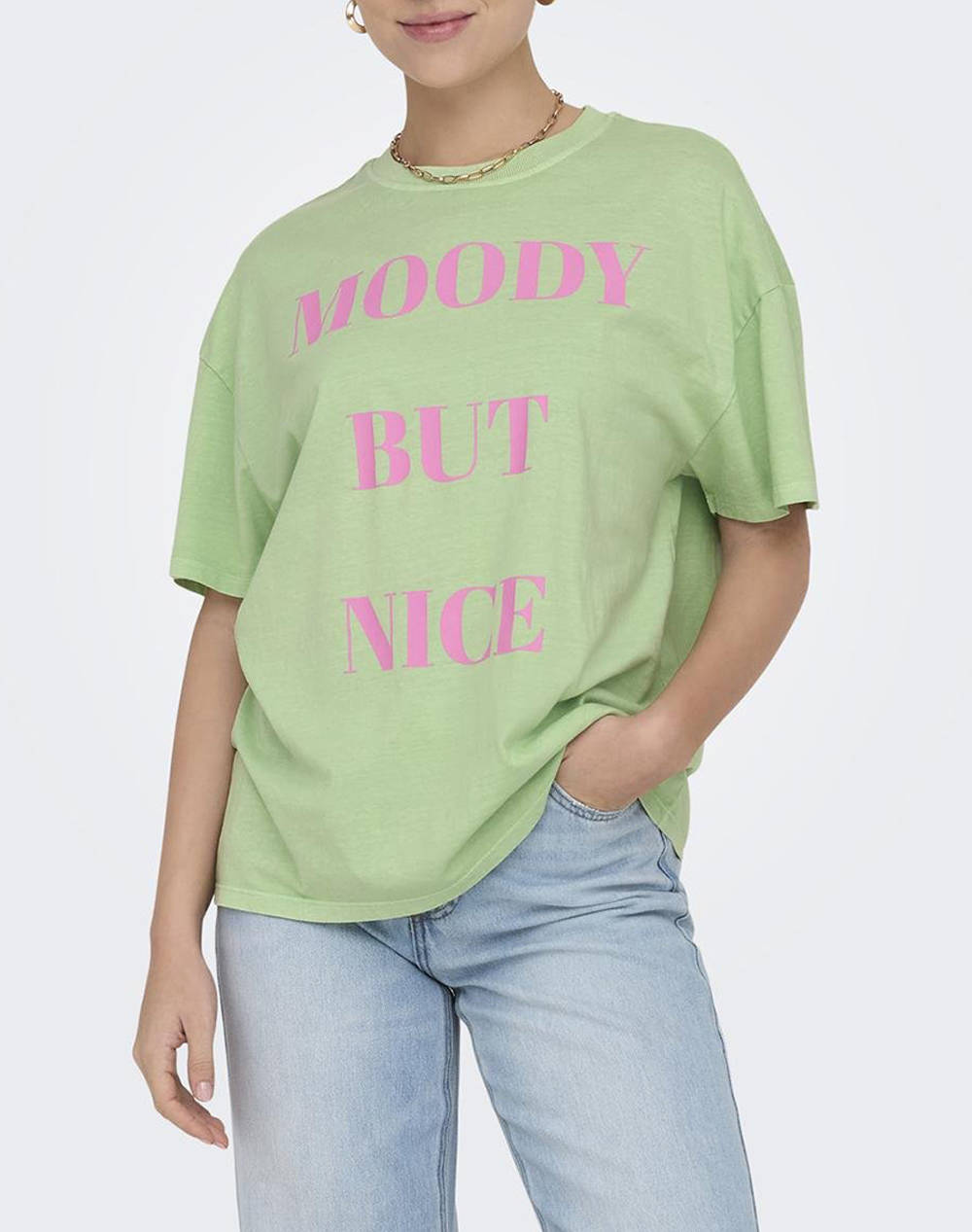 Only Onlrilly S/S Mood Top Box Jrs Women Clothes Tops T Shirts Lightgreen Cotton 15316994 Spring Bouquetmoody Female T-Shirts Green