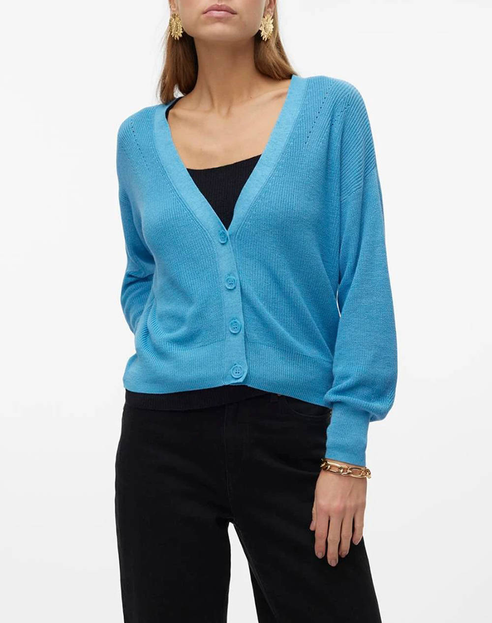 Vero Moda Vmnewlexsun Ls Short V Neck Car Ga Noos Women Clothes Tops Knits Lightblue Woolen Mixture 10281878 Bonnie Blue Female Knits Blue