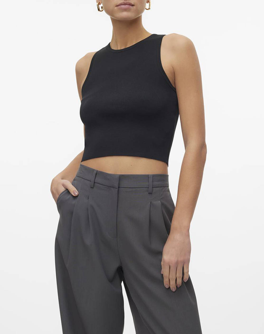 Vero Moda Vmginny Sl O Neck Crop Top Noos Women Clothes Tops Tops/Bodies Black Synthetic 10300339 Black Female Tops/Bodies Black