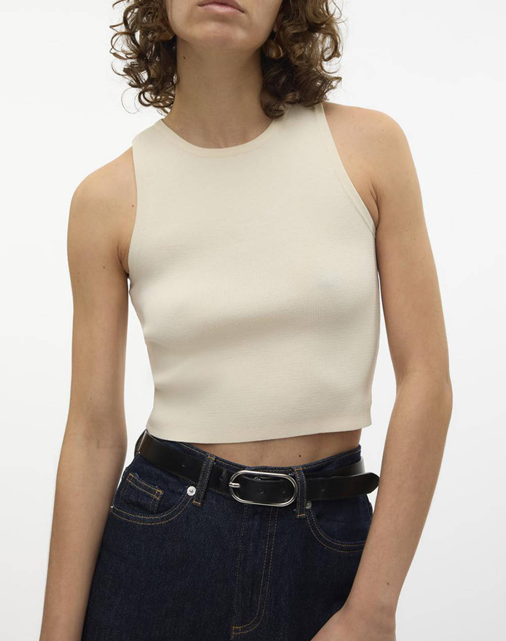 Vero Moda Vmginny Sl O Neck Crop Top Noos Women Clothes Tops Tops/Bodies Cream Synthetic 10300339 Eggnog Female Tops/Bodies