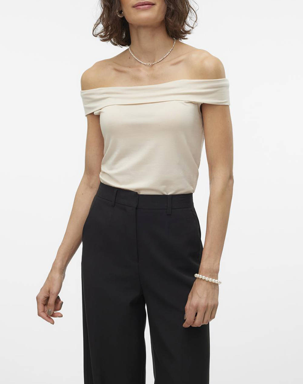 Vero Moda Vmkenzi Fiona Off Shoulder Top Vma Women Clothes Tops Tops/Bodies Ecru Elastic,Synthetic 10307367 Birch Female Tops/Bodies