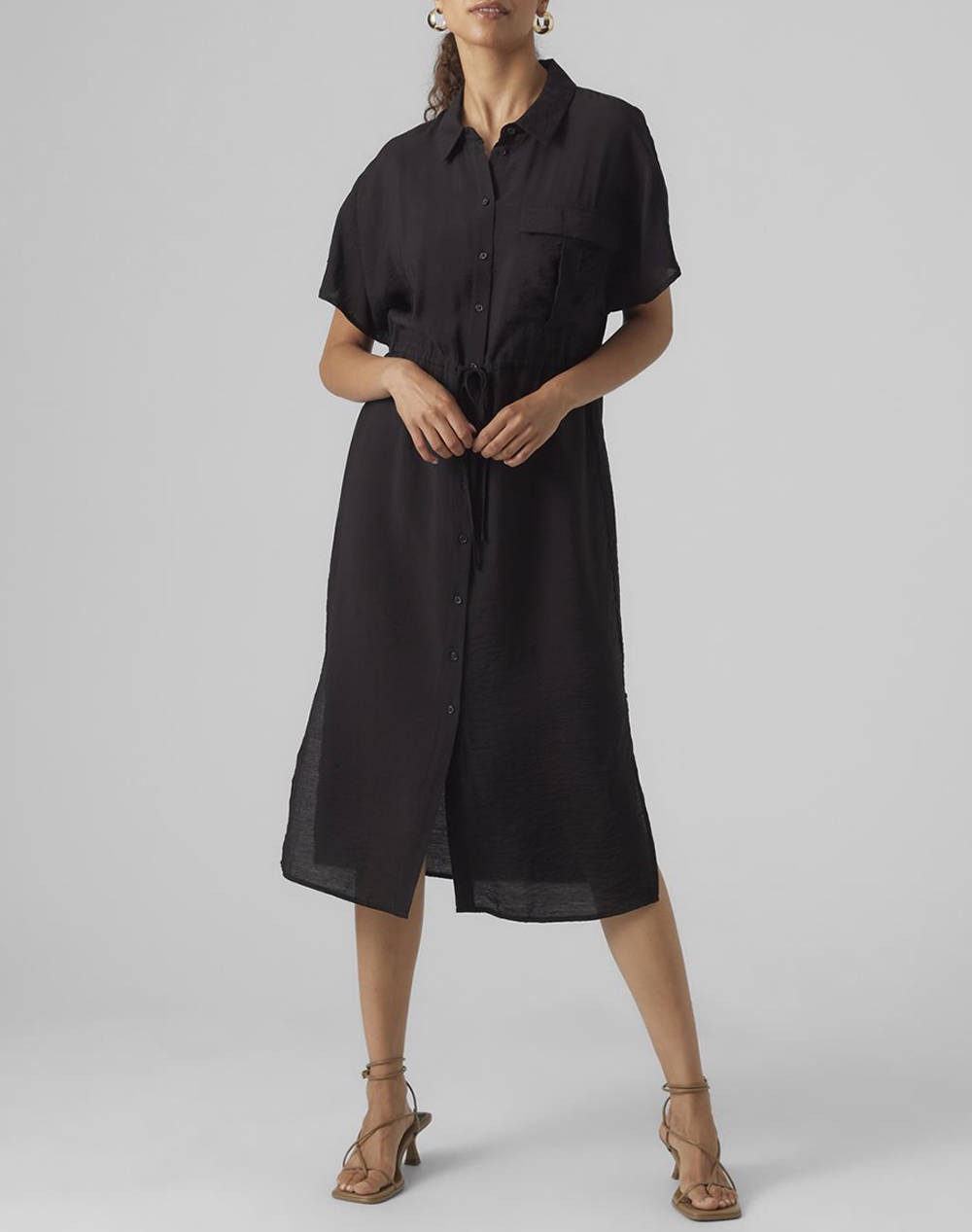 Vero Moda Vmiris S/S Shirt Calf Dress Wvn Ga Women Clothes Dresses Black Viscose,Synthetic 10298782 Black Female Dresses Black