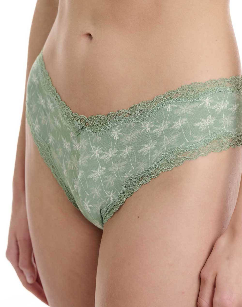 Walk Women''S Brazilian Lace/Bamboo With Palm Trees Pattern 2Pcs Women Underwear Briefs Briefs Multi Elastic,Synthetic W2014 66 Multi Female Briefs