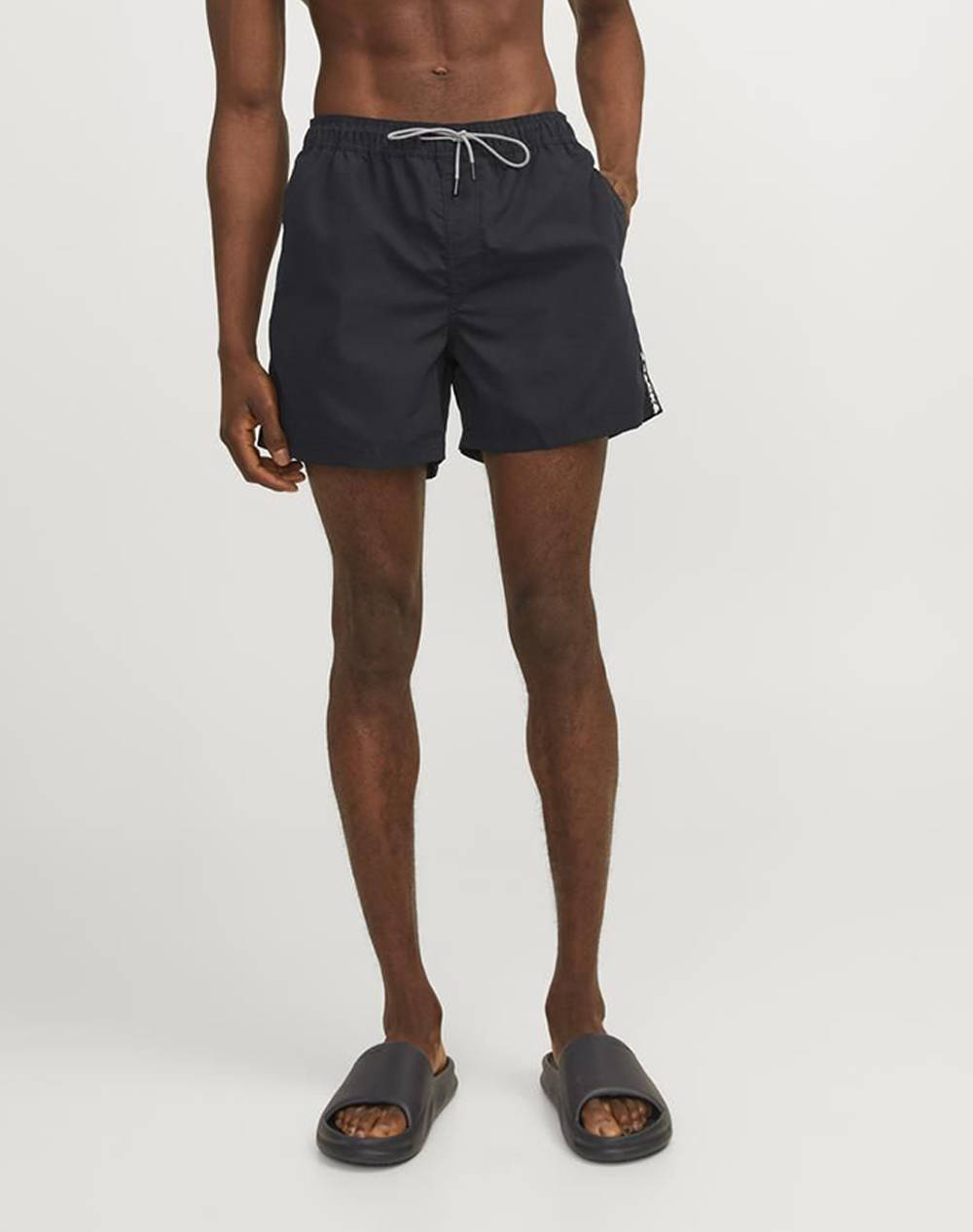 Jack&Jones Jpstfiji Jjswim Black Tape Ly Sn Men Clothes Swimwear Shorts Black Synthetic,Fabric 12253129 Black Male Shorts Black