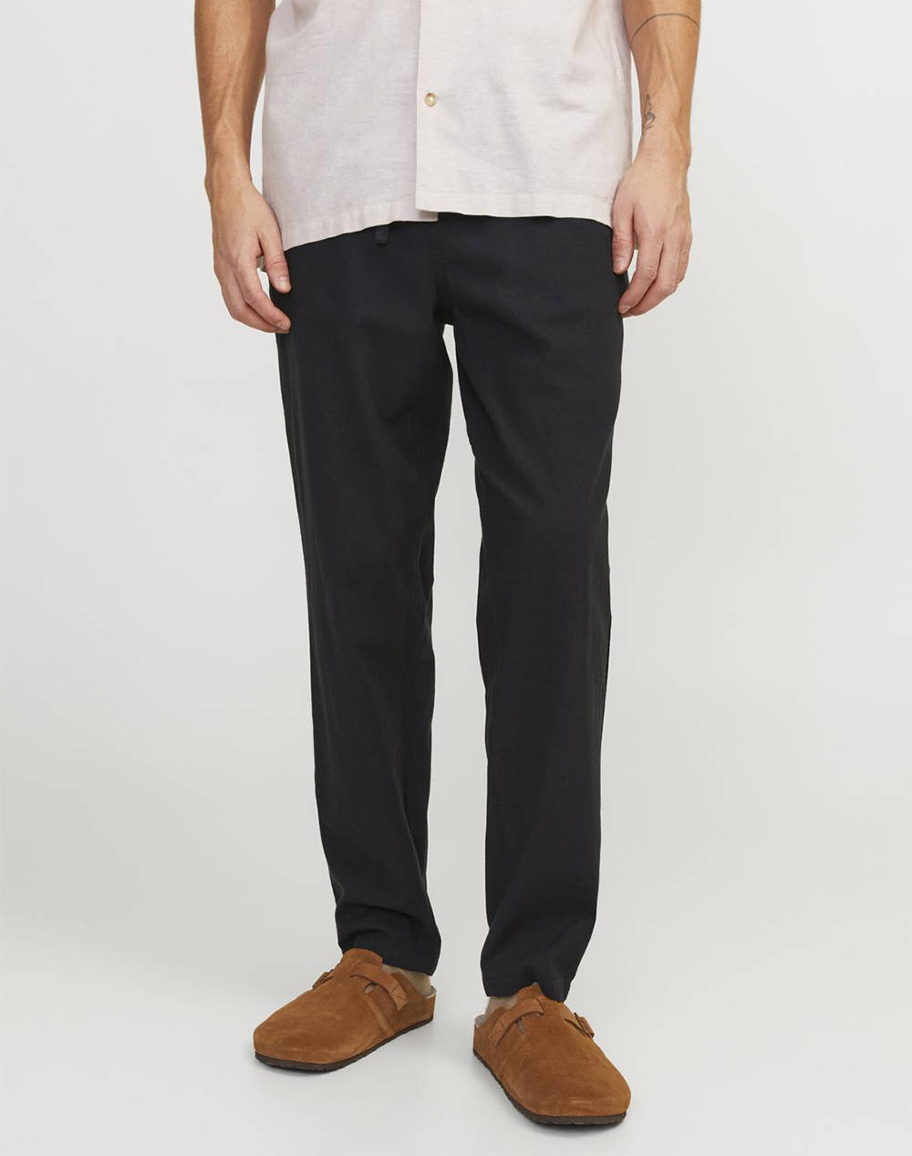 Jack&Jones Jpstace Jjdave Breeze Jogger Sn Men Clothes Trousers Chinos Black Cotton,Linen,Elastic 12229699 Black Male Chinos Black