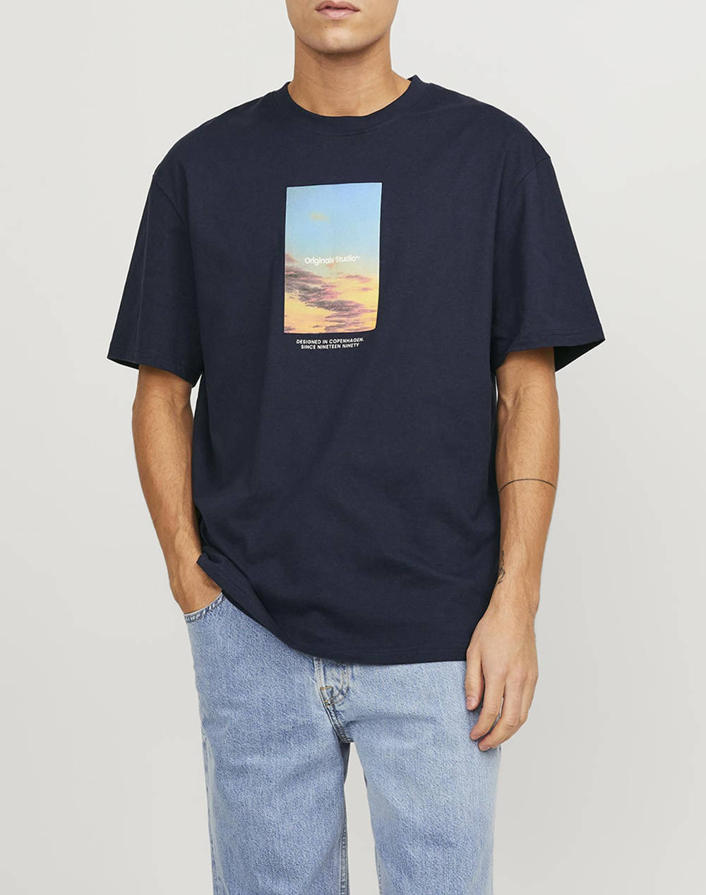 Jack&Jones Jorvesterbro Picture Tee Ss Crew Neck Sn Men Clothes T Shirts & Sweatshirts T Shirts Darkblue Cotton 12250421 Sky Captain Male T-Shirts