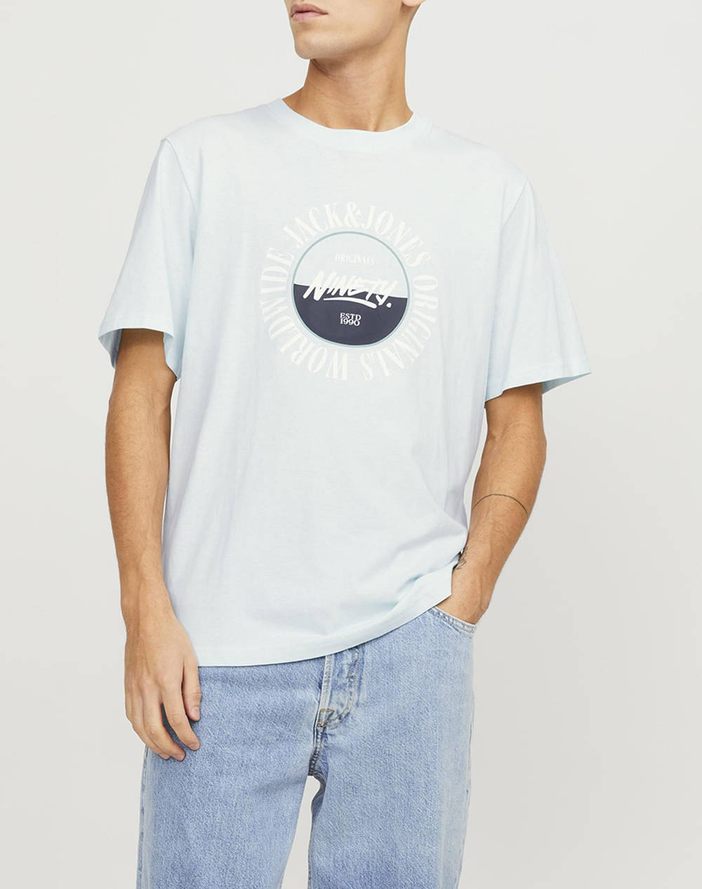 Jack&Jones Jorcobin Tee Ss Crew Neck Ln Men Clothes T Shirts & Sweatshirts T Shirts Turquoise Cotton 12250411 Skylight Male T-Shirts