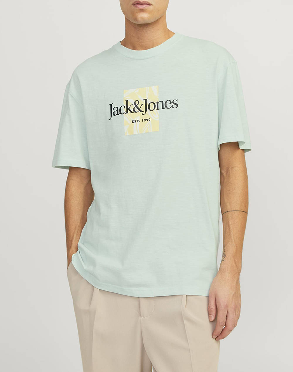 Jack&Jones Jorlafayette Branding Tee Ss Crew Nec Ln Men Clothes T Shirts & Sweatshirts T Shirts Turquoise Cotton 12250436 Skylight Male T-Shirts