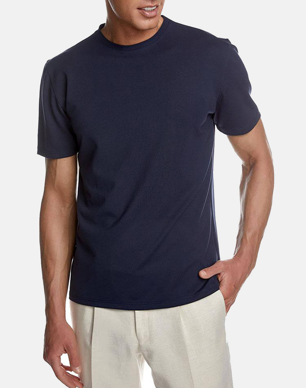 Guy Laroche 2119113 Solid Color T Shirt Men Clothes T Shirts & Sweatshirts T Shirts Darkblue Cotton Gl2119113 2 Male T-Shirts Blue