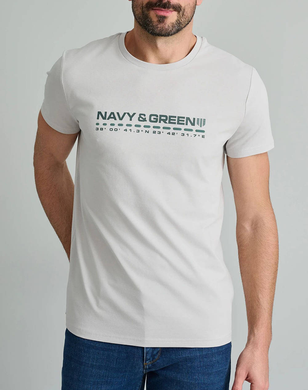Navy&Green T Shirts Τ Shirts Ανδρας Ρουχα Μπλουζες T Shirt Offwhite Βαμβακι,Με Ελασταν 24Tu.320/3P Ice - Koolfly
