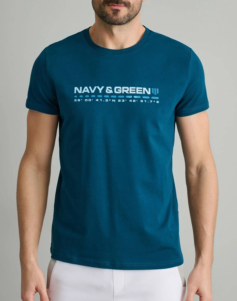 Navy&Green T Shirts Τ Shirts Ανδρας Ρουχα Μπλουζες T Shirt Petrol Βαμβακι,Με Ελασταν 24Tu.320/3P Moroccan Blue - Koolfly