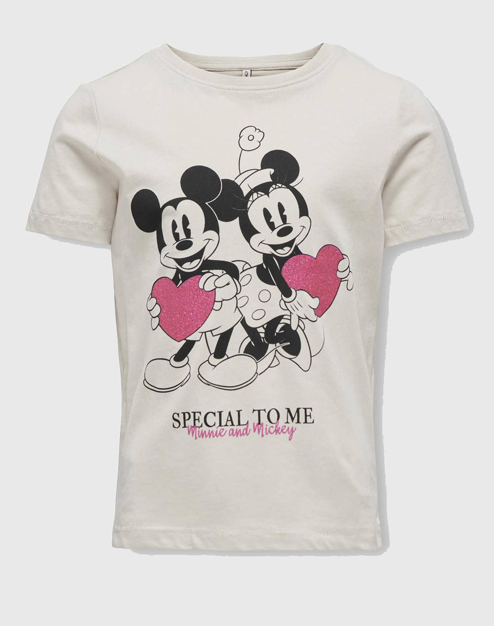 Only Kogmickey Life Reg S/S Valtin Top Kids Girl Clothes Shirts Ecru Cotton 15319034 Pumice Stonesequin Heart Female Shirts