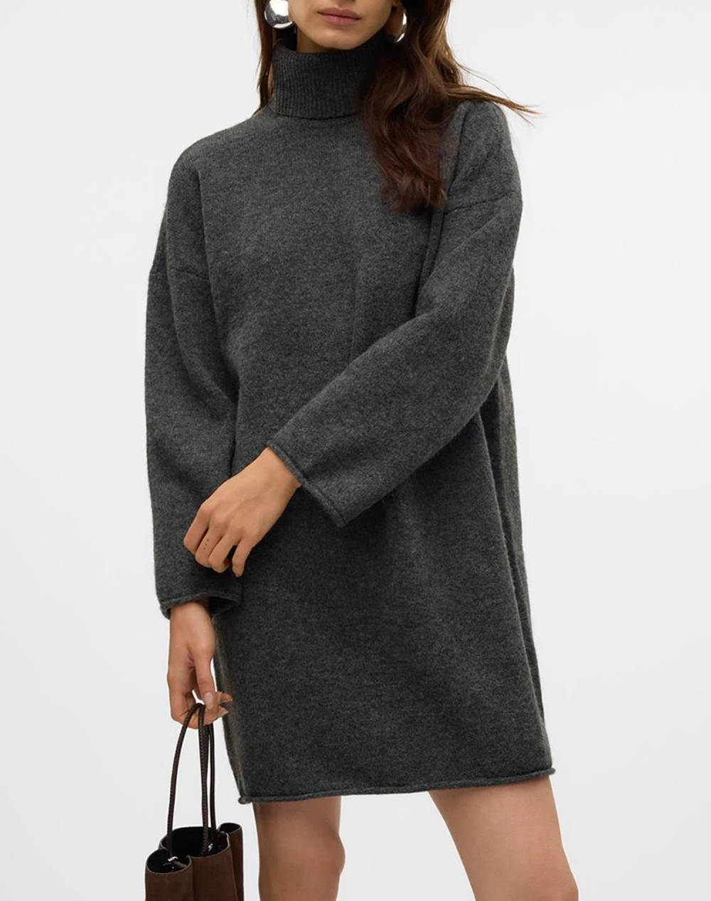 Aware By Vero Moda Vmgemma Ls Roll Neck Knit Dress Vma Noos Women Clothes Dresses Darkgray Wool,Elastic,Synthetic 10312322 Dark Grey Melange Female