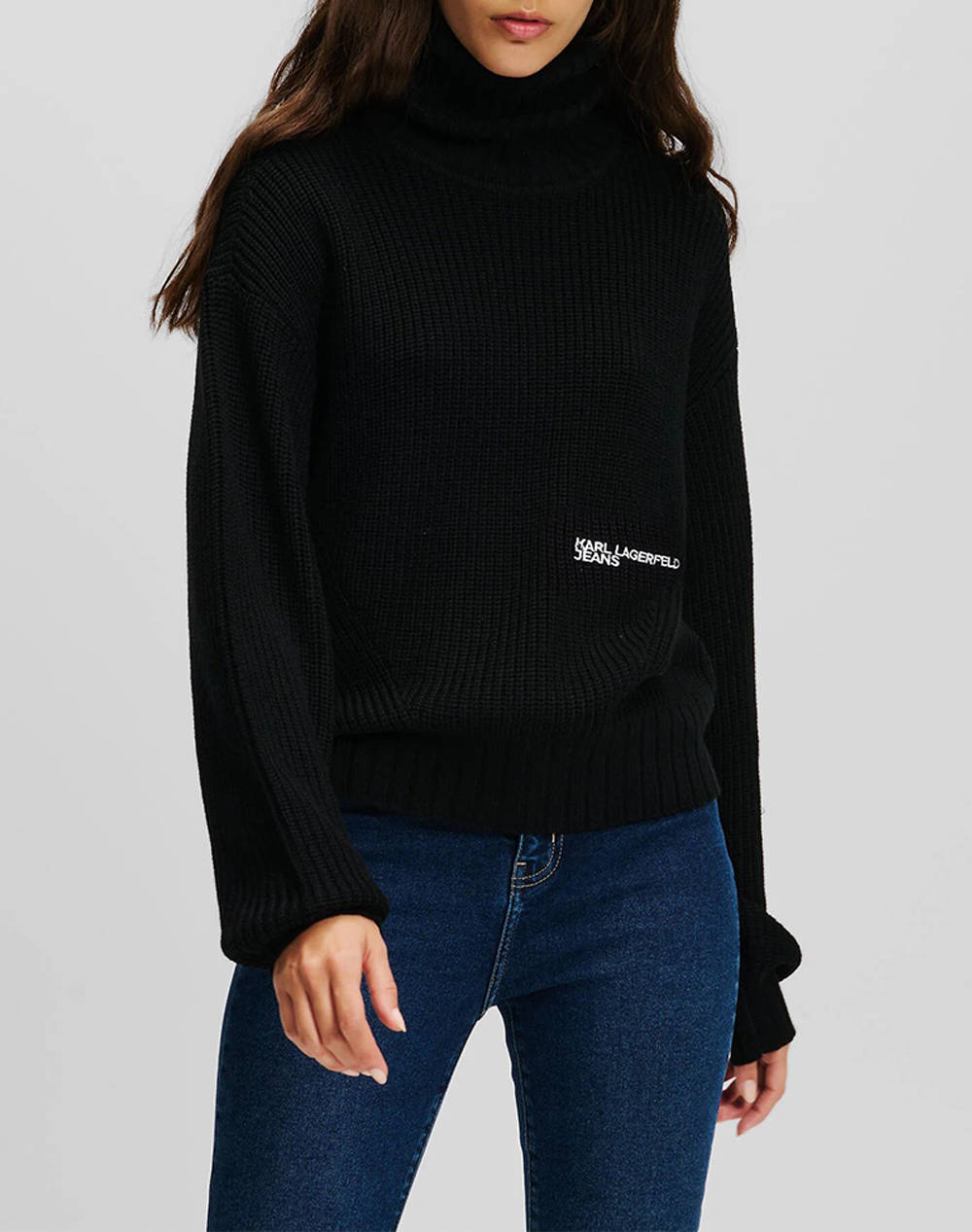 Karl Lagerfeld Jeans Klj Oversized Rollneck Sweater Women Clothes Tops Knits Black Wool,Woolen Mixture 246J2003 J101 Female Knits Black