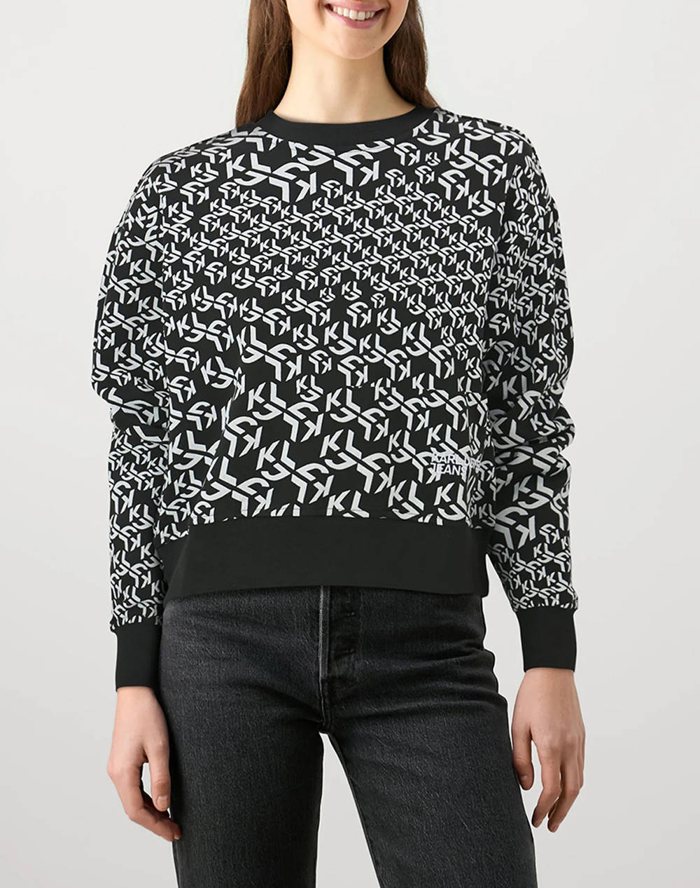 Karl Lagerfeld Jeans Klj Regular Monogram Sweat Women Clothes Tops Sweatshirts Black Cotton,Synthetic 246J1803 J188 Female Sweatshirts Black