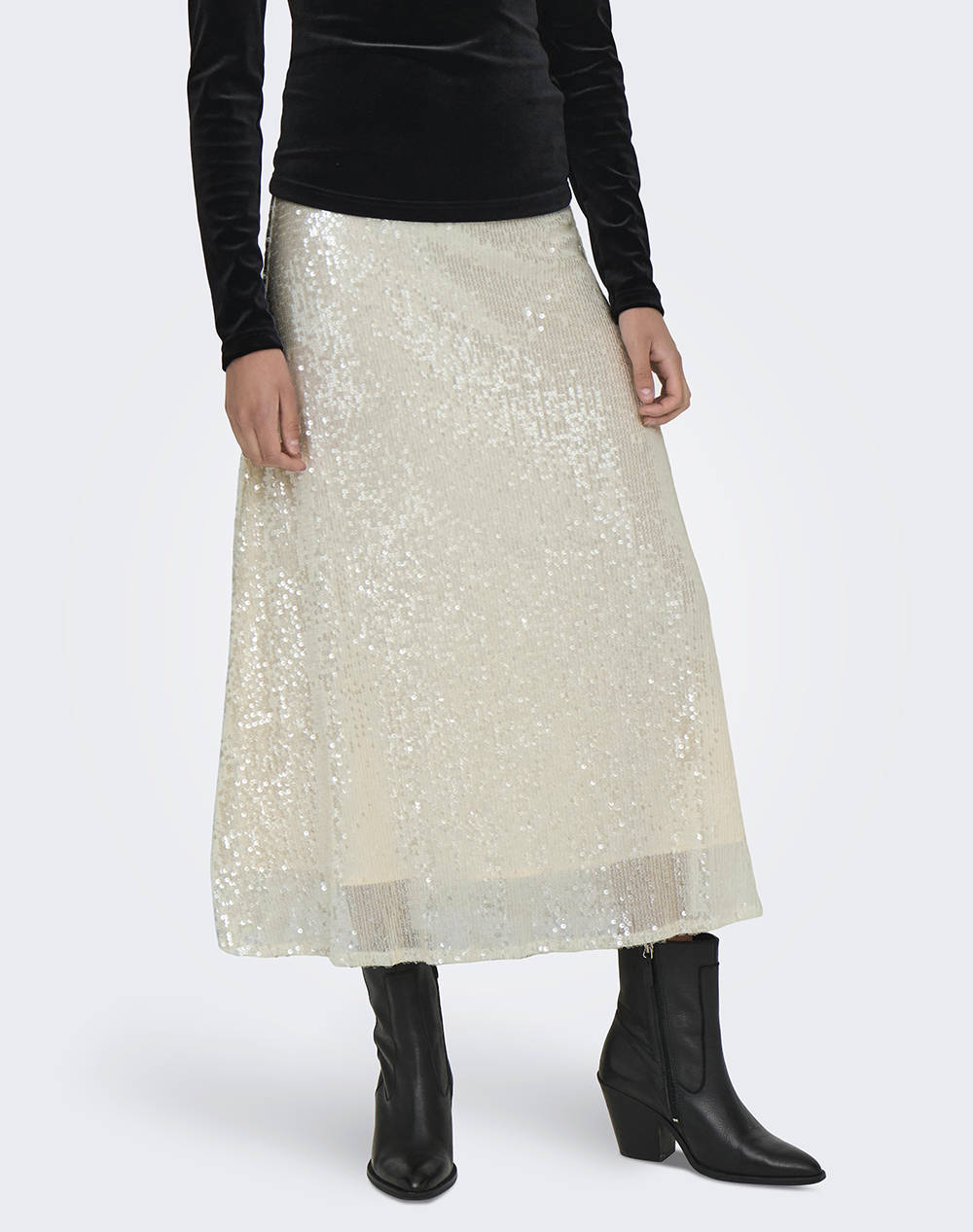 Only Onlcarin Sequins A Shape Skirt Wvn Women Clothes Skirts Cream Elastic,Synthetic 15332682 Creme Female Skirts